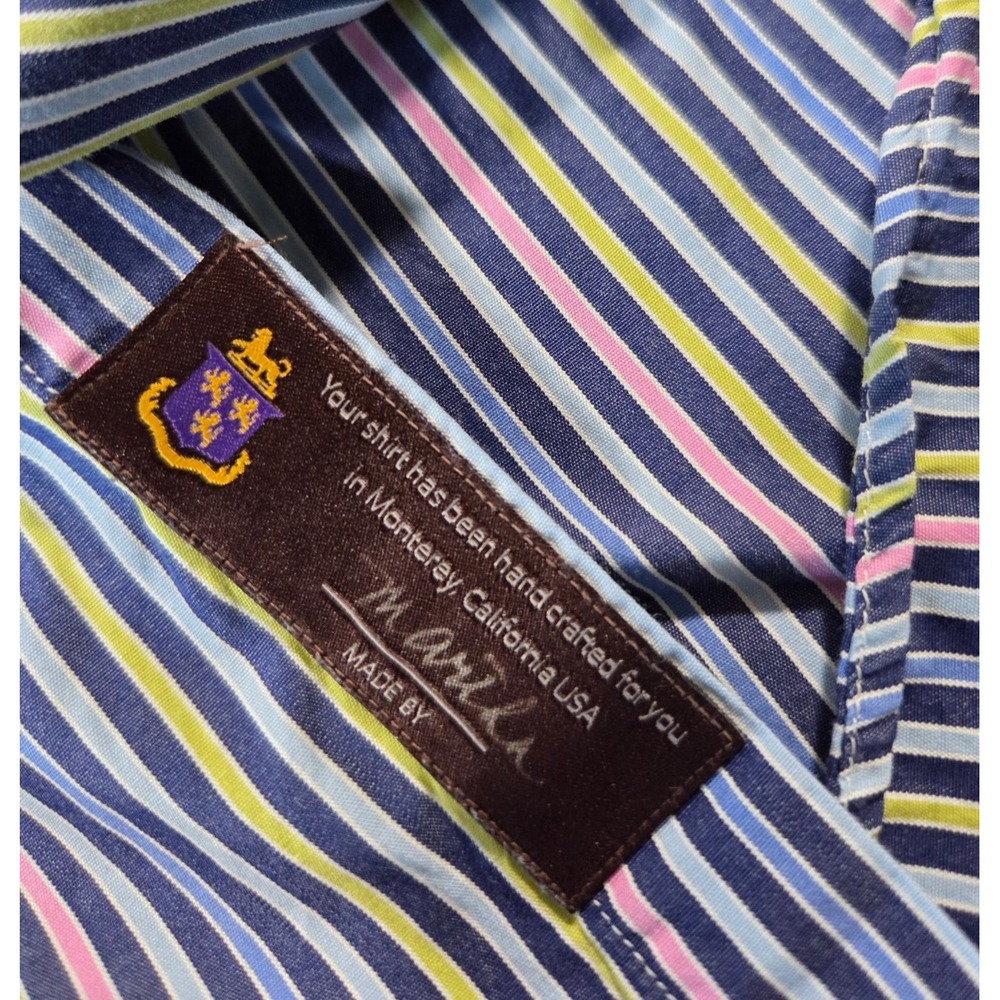 Robert Talbott Estate Mens M Navy Multi Stripe Cotton Button Shirt USA - Picture 3 of 9